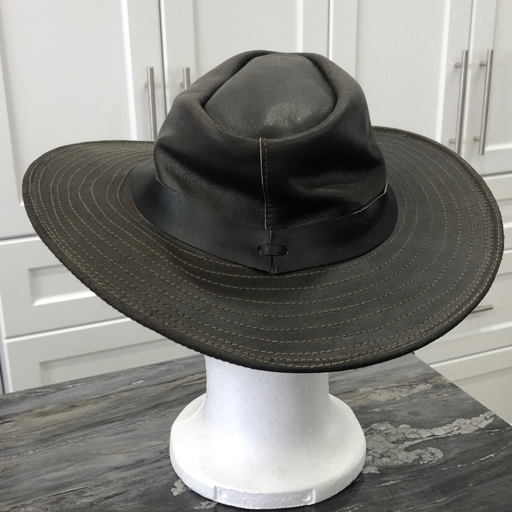 🤠Brown Genuine Leather Trilby / Fedora / Rancher Hat – Size M - Picture 12 of 16